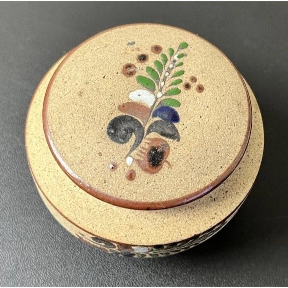 Mexican Tonala Pottery Stoneware Jar & Lid Stash Trinket Storage Container #G